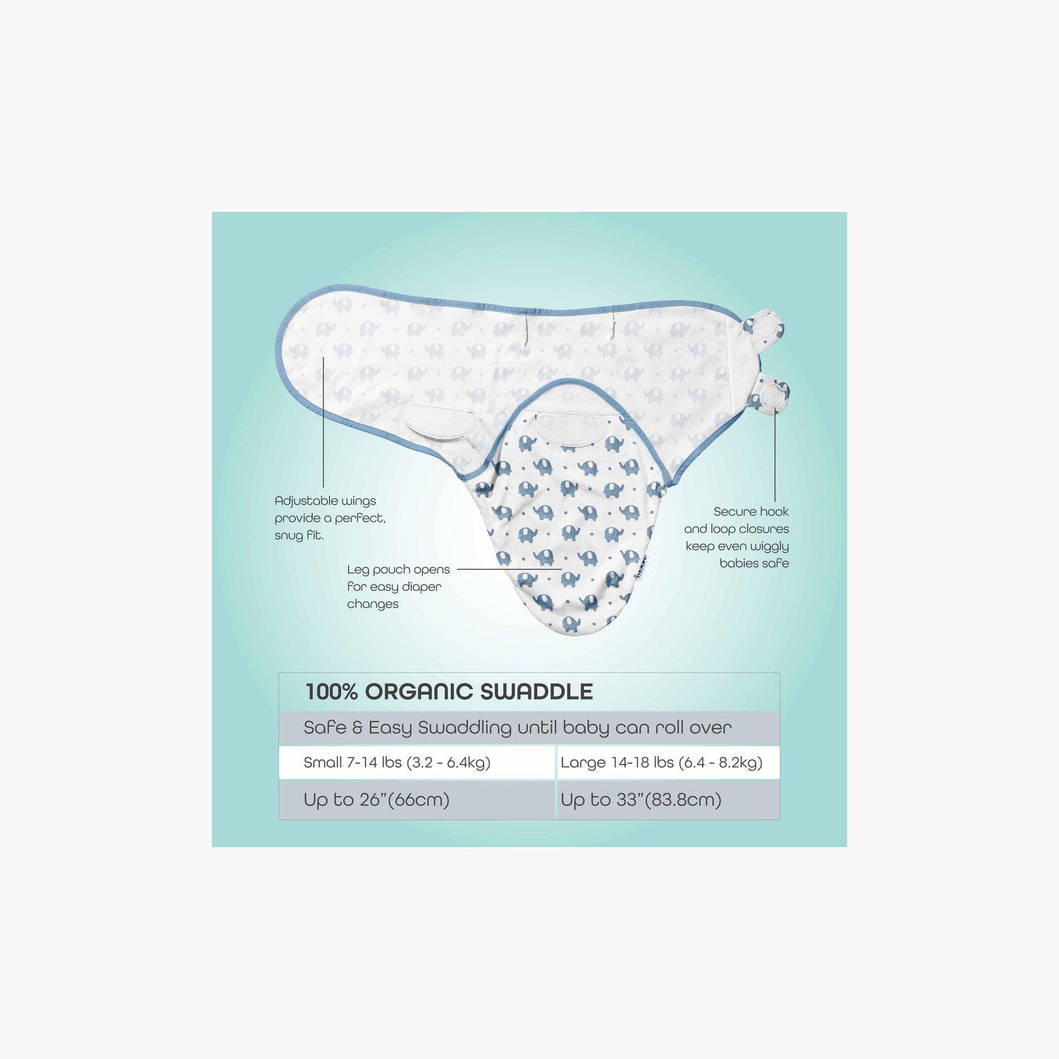 Moon Organic Swaddle with Hook and Loop Closure - Set of 2