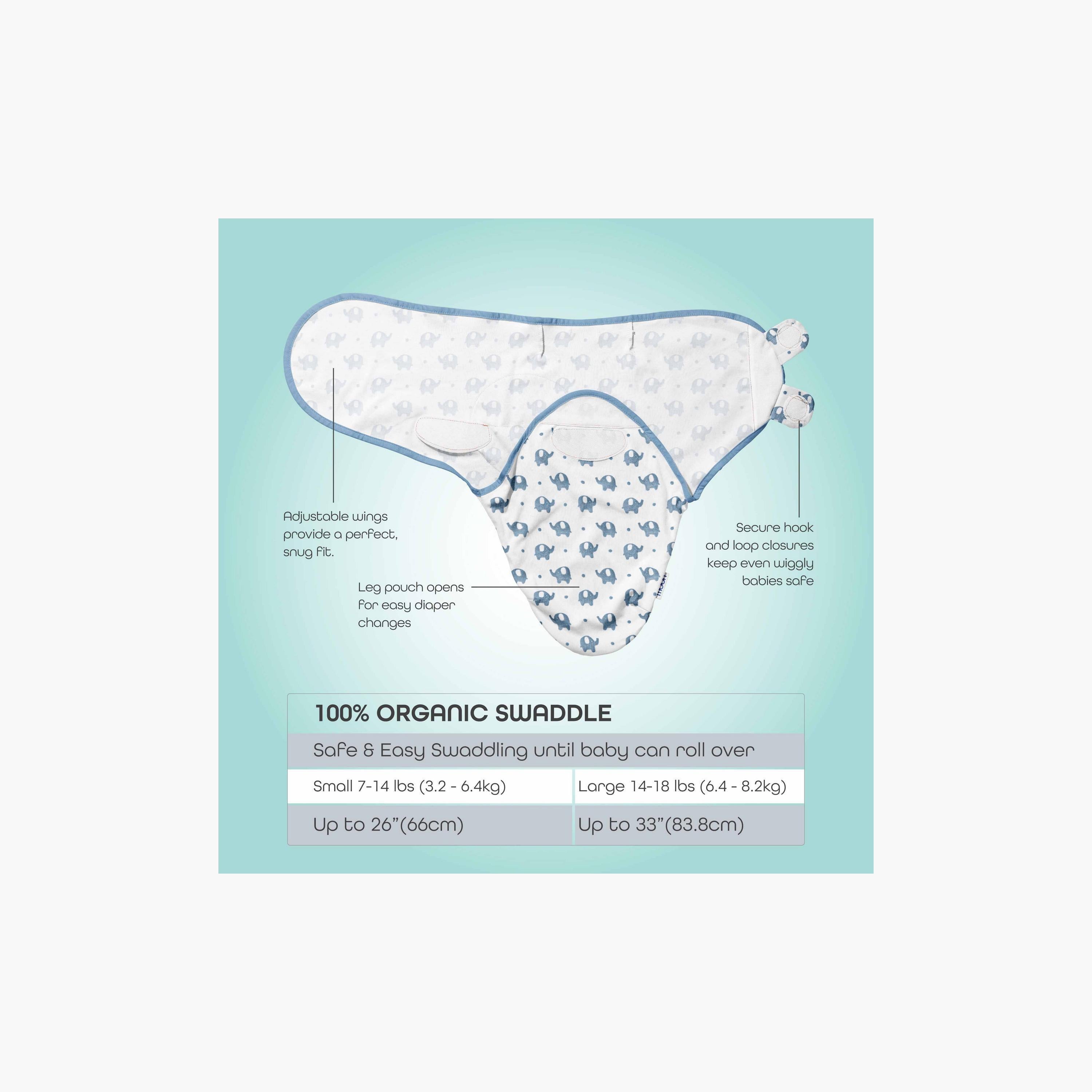Moon Organic Swaddle with Hook and Loop Closure - Set of 2