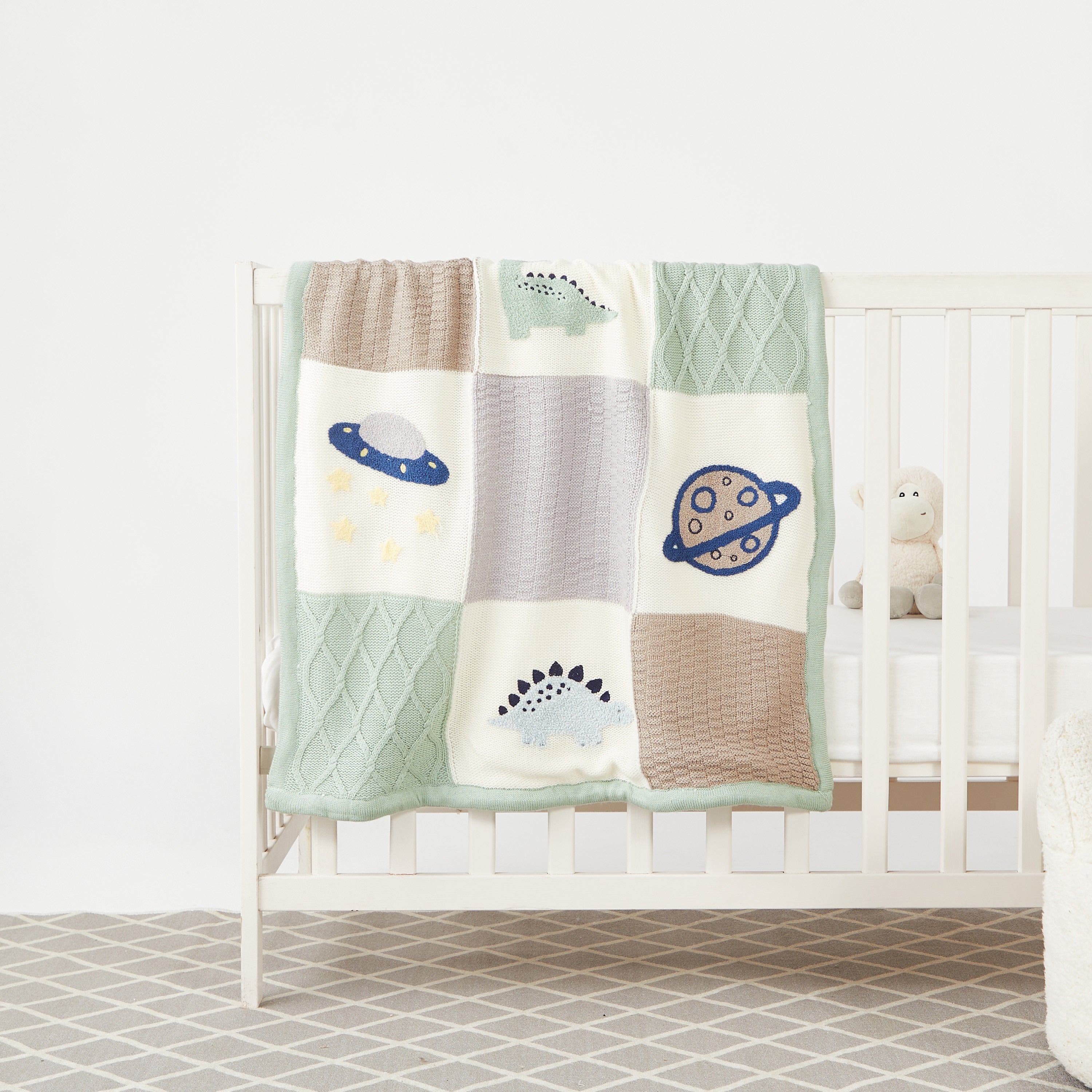 Juniors Patchwork Knit Raschel Blanket - 80x100 cm - HomeBabyNurseryBlankets &amp; SwaddlesBlankets &amp; Quilts