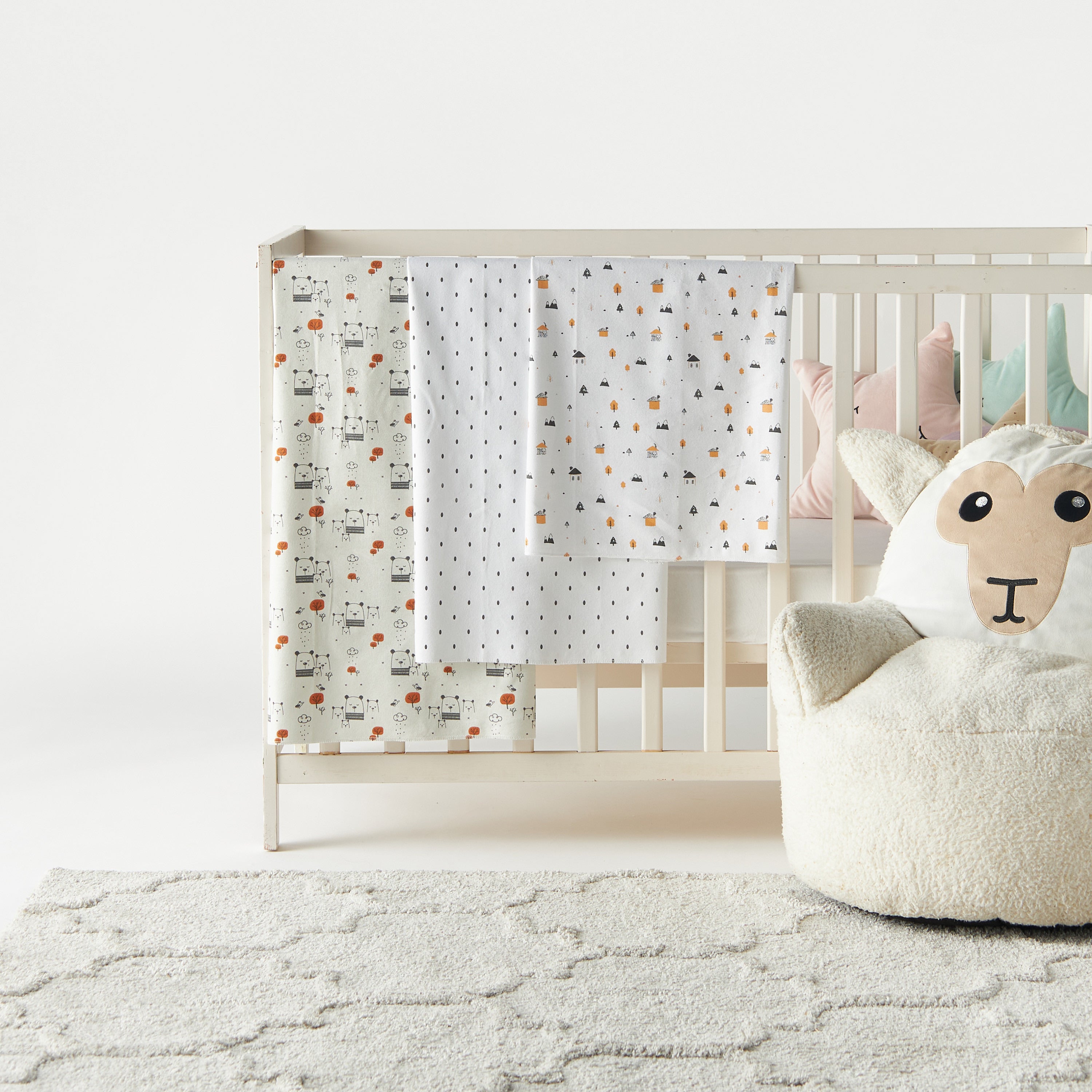 Juniors Printed 3-Piece Flannel Swaddle Blanket Set - 75x75 cm - HomeBabyNurseryBlankets &amp; SwaddlesSwaddles &amp; Sleeping Bags