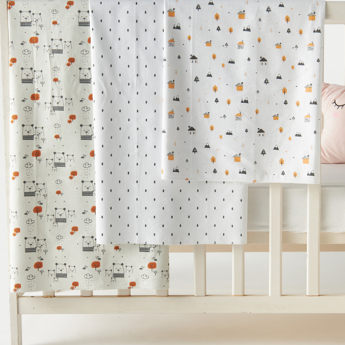Juniors Printed 3-Piece Flannel Swaddle Blanket Set - 75x75 cm