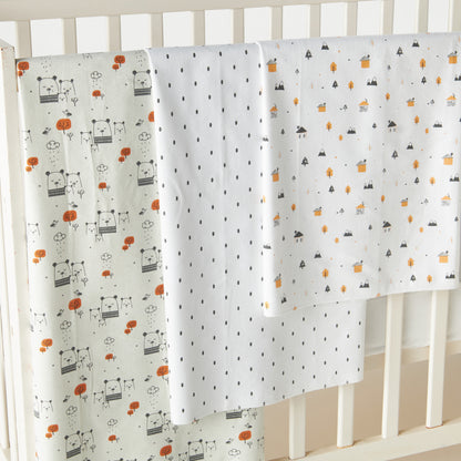 Juniors Printed 3-Piece Flannel Swaddle Blanket Set - 75x75 cm