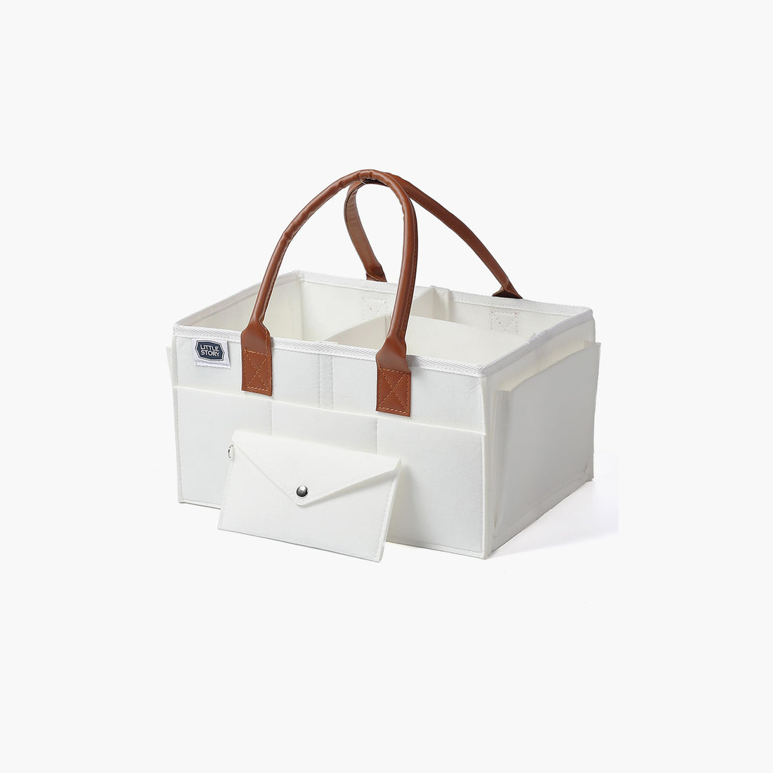 Little Story Diaper Caddy + Travel Pouch, Medium, White