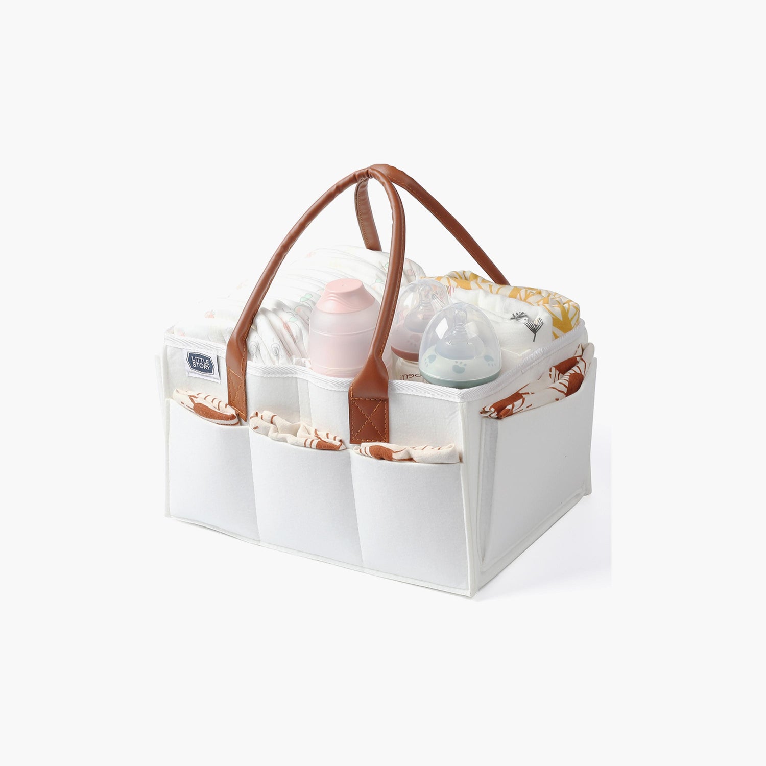 Little Story Diaper Caddy + Travel Pouch, Medium, White