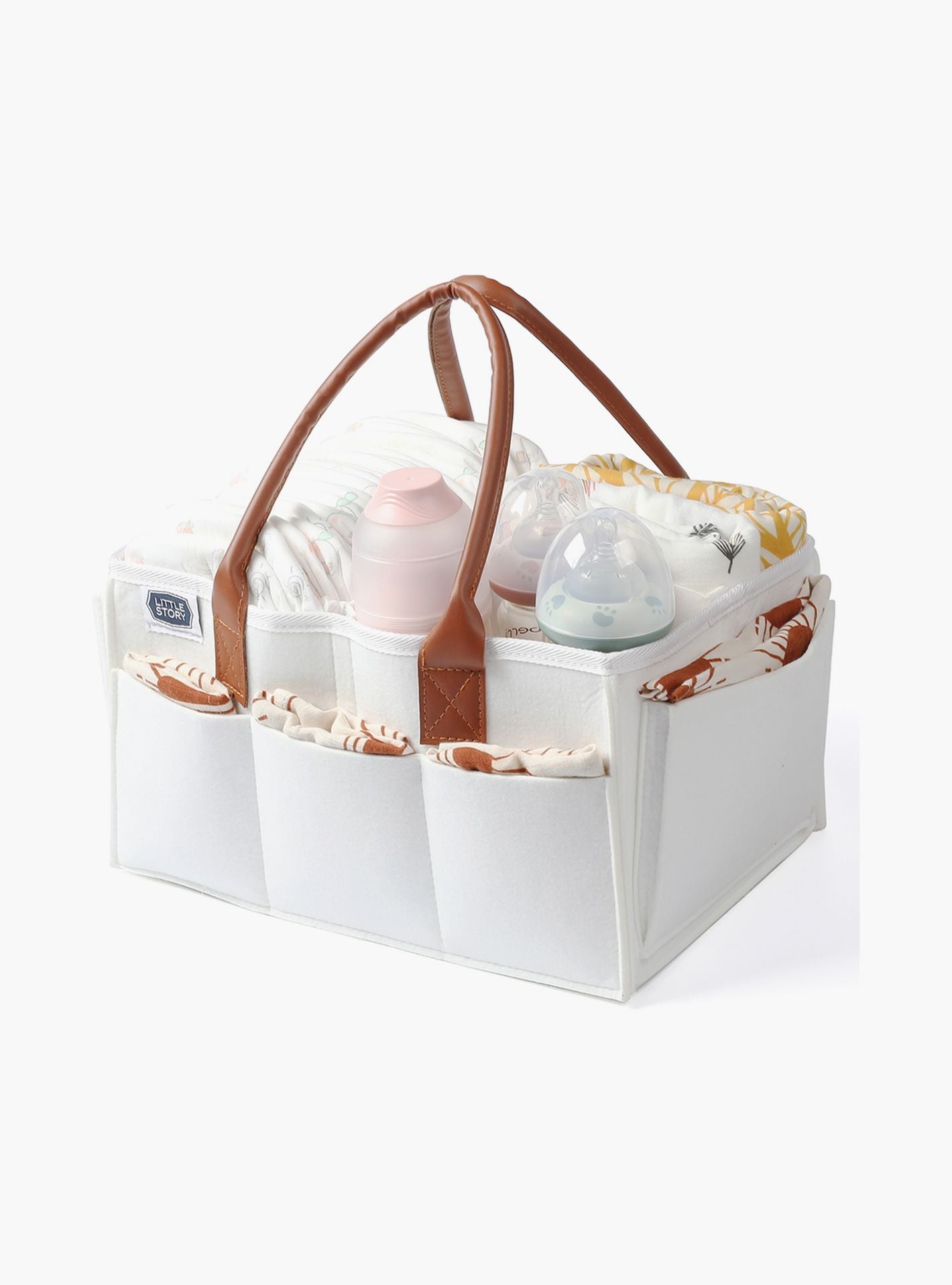 Little Story Diaper Caddy + Travel Pouch, Medium, White-baby-gear-diaperbags-image-2