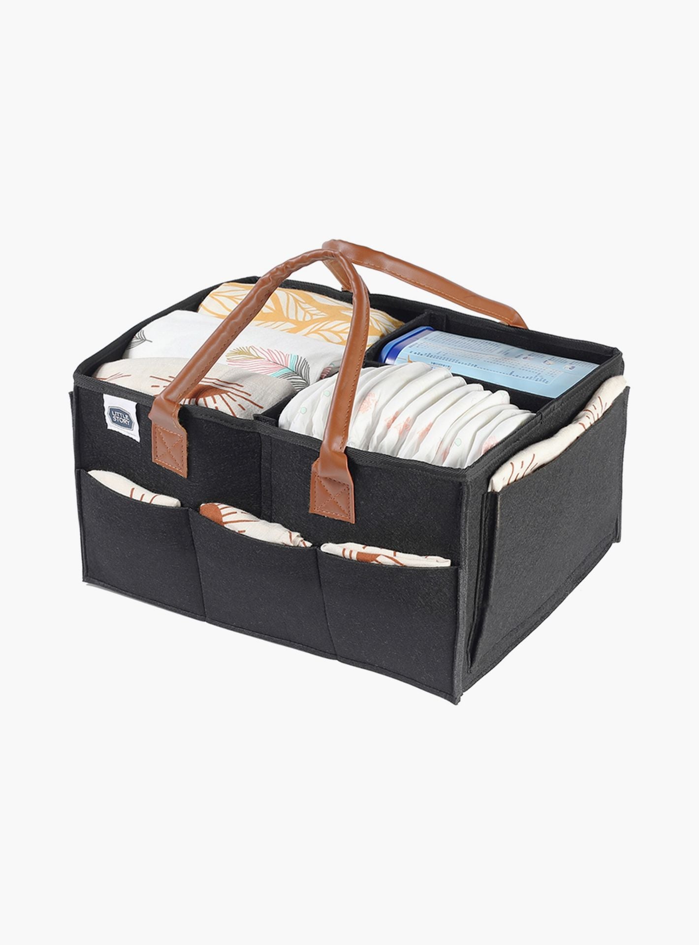 Little Story Diaper Caddy + Pouch, Medium, Black-baby-gear-diaperbags-image-2