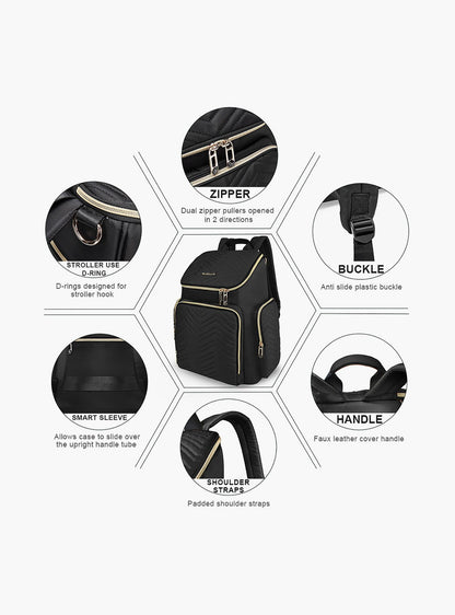 Little Story Georgia Diaper Bag With Changing Pad &amp; Stroller Hooks, Black-baby-gear-diaperbags-image-2