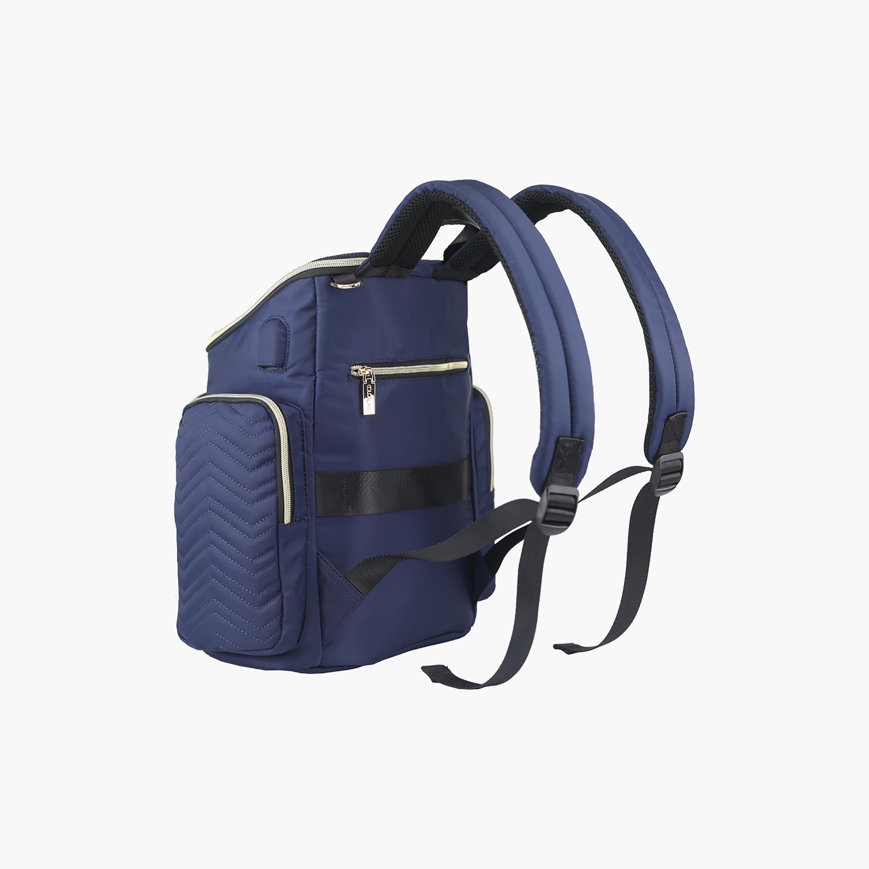 Little Story Georgia Diaper Bag With Changing Pad &amp; Stroller Hooks, Navy Blue