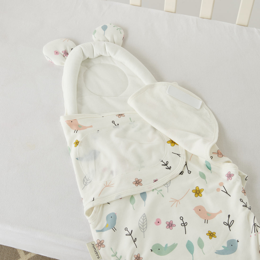 Juniors All-Over Bird Print Sleeping Bag with Wrap and Pillow - 0-6 months