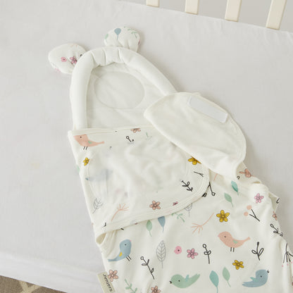 Juniors All-Over Bird Print Sleeping Bag with Wrap and Pillow - 0-6 months