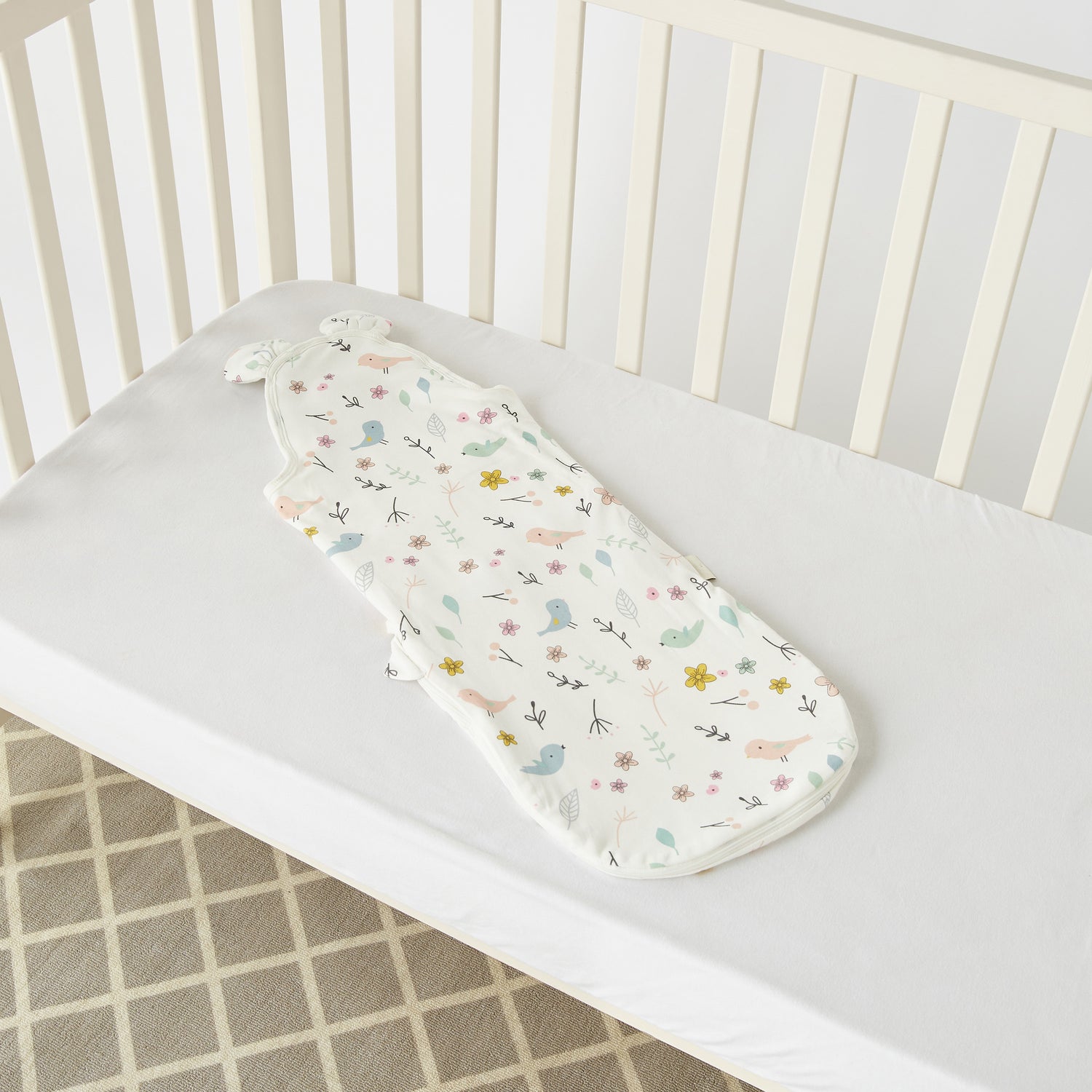 Juniors All-Over Bird Print Sleeping Bag with Wrap and Pillow - 0-6 months