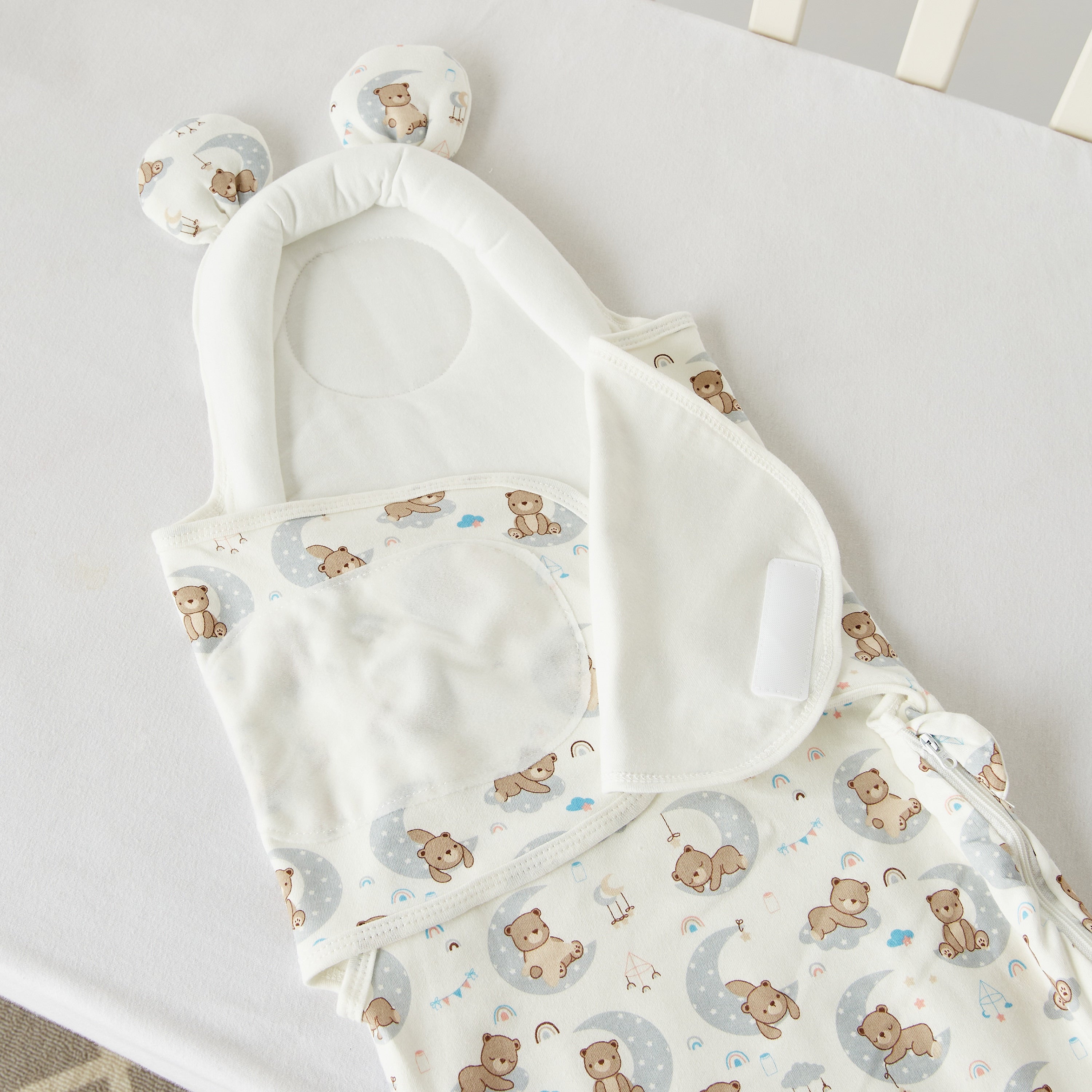 Juniors All-Over Teddy Bear Print Sleeping Bag with Wrap and Pillow - 0-6 months