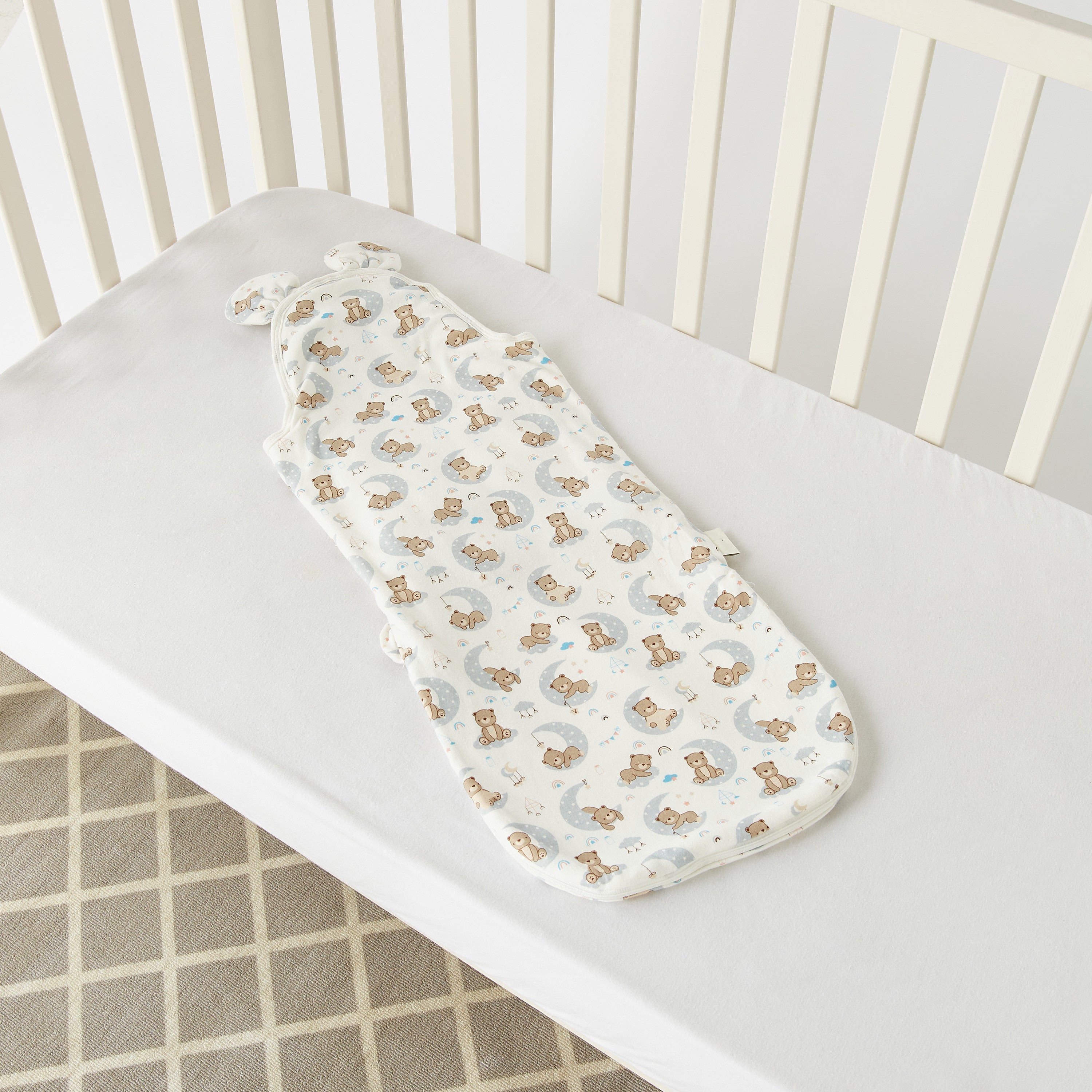 Juniors All-Over Teddy Bear Print Sleeping Bag with Wrap and Pillow - 0-6 months