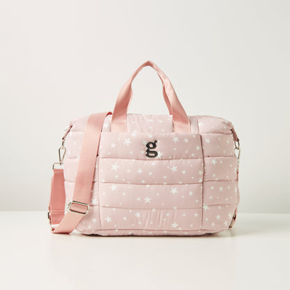 Giggles All-Over Star Print Padded Diaper Bag with Changing Mat - Pink