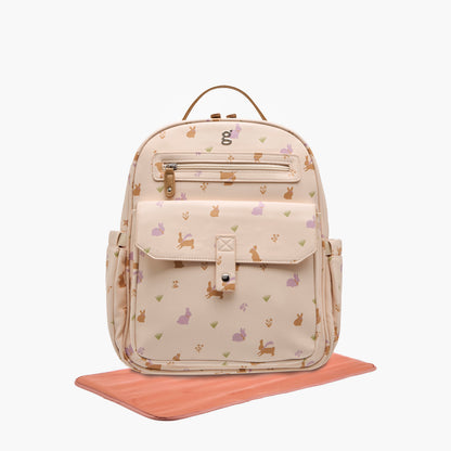 Giggles Printed Diaper Backpack with Adjustable Straps and Zip Closure - Beige