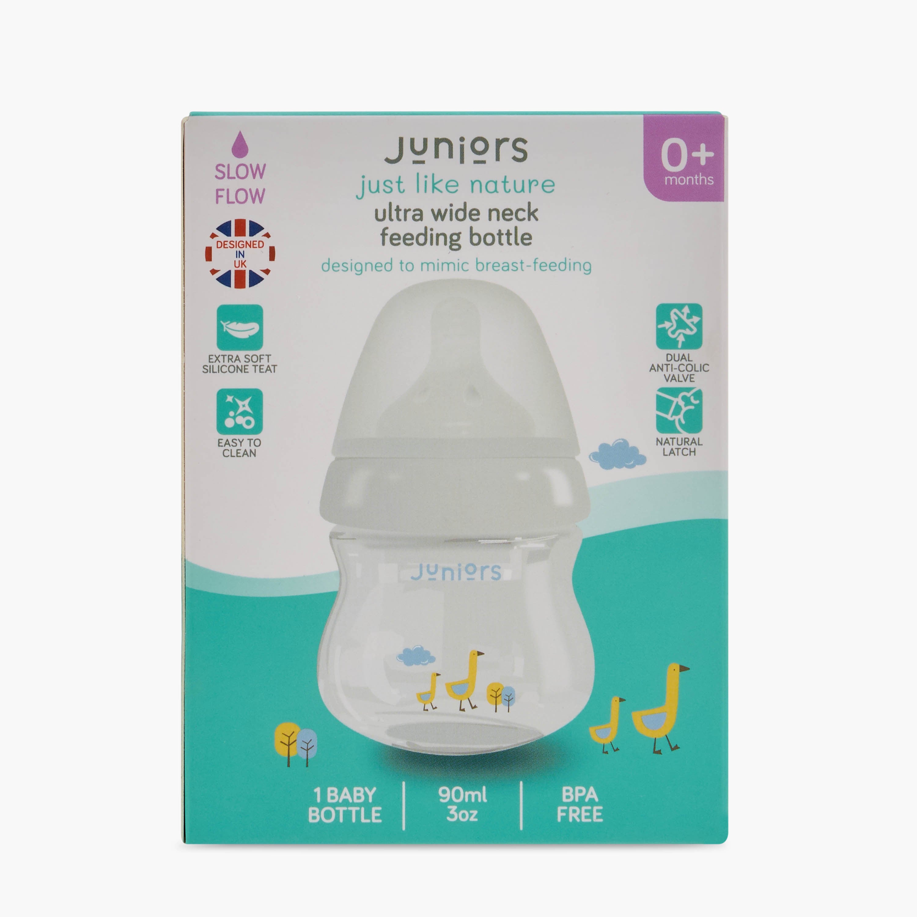 Juniors Just Like Nature 90 ml Feeding Bottle with Anti-Colic Teat - Grey