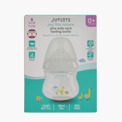 Juniors Just Like Nature 90 ml Feeding Bottle with Anti-Colic Teat - Grey
