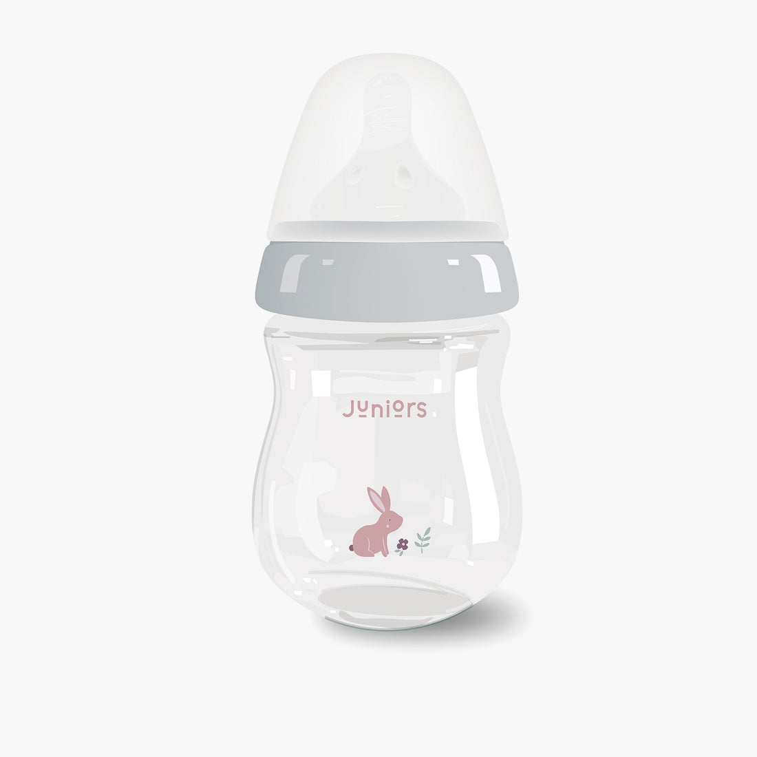 Juniors Just Like Nature 150 ml Glass Feeding Bottle with Anti-Colic Teat - Grey - Feeding