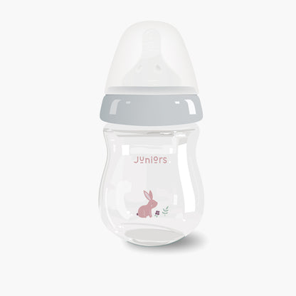 Juniors Just Like Nature 150 ml Glass Feeding Bottle with Anti-Colic Teat - Grey - Feeding