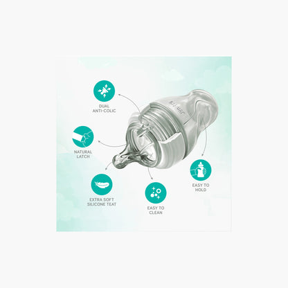 Juniors Just Like Nature 150 ml Glass Feeding Bottle with Anti-Colic Teat - Grey