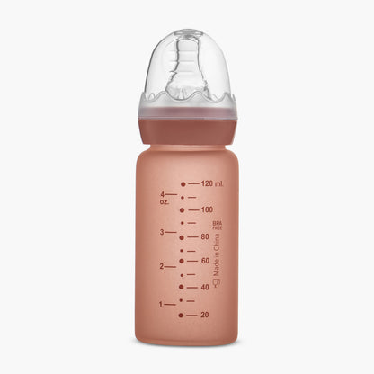 Giggles Printed Glass Feeding Bottle with Cap - 120 ml