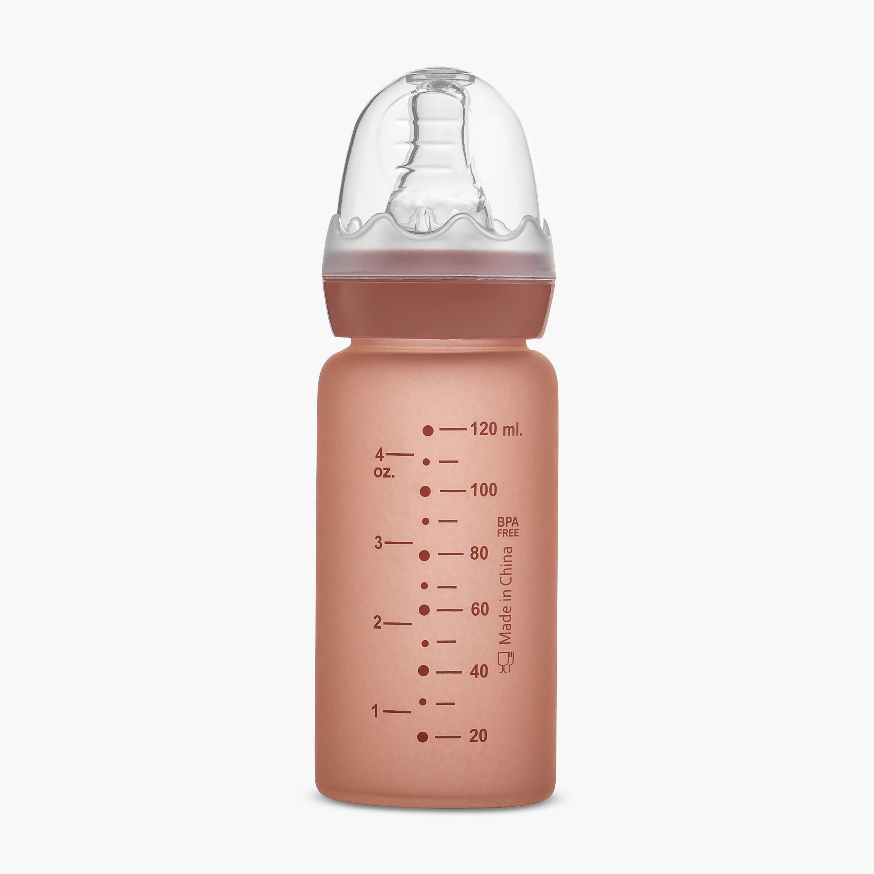 Giggles Printed Glass Feeding Bottle with Cap - 120 ml
