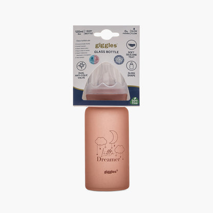 Giggles Printed Glass Feeding Bottle with Cap - 120 ml