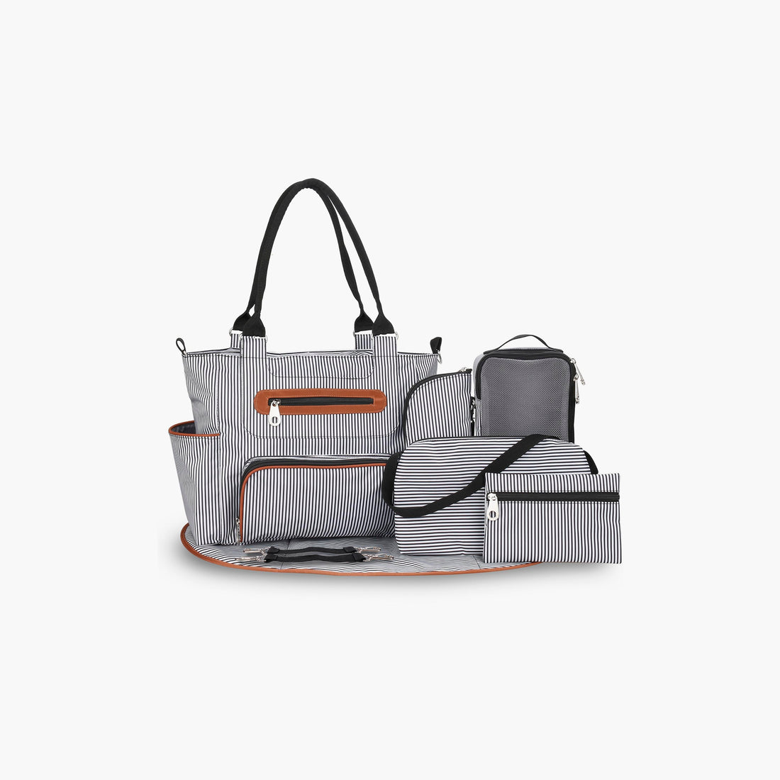 Little Story 6-Piece Diaper Bag Set with Hooks - Black