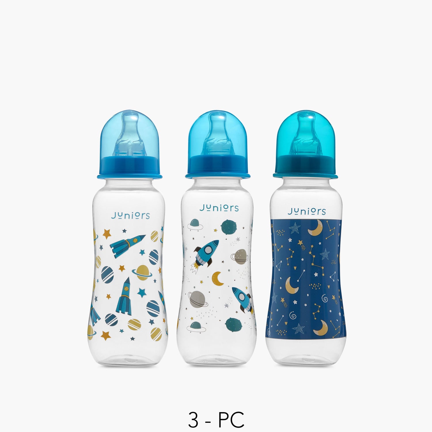 Juniors 3-Piece Space Print Feeding Bottle Set - 250 ml - HomeBabyFeedingFeeding BottlesBottles &amp; Teats