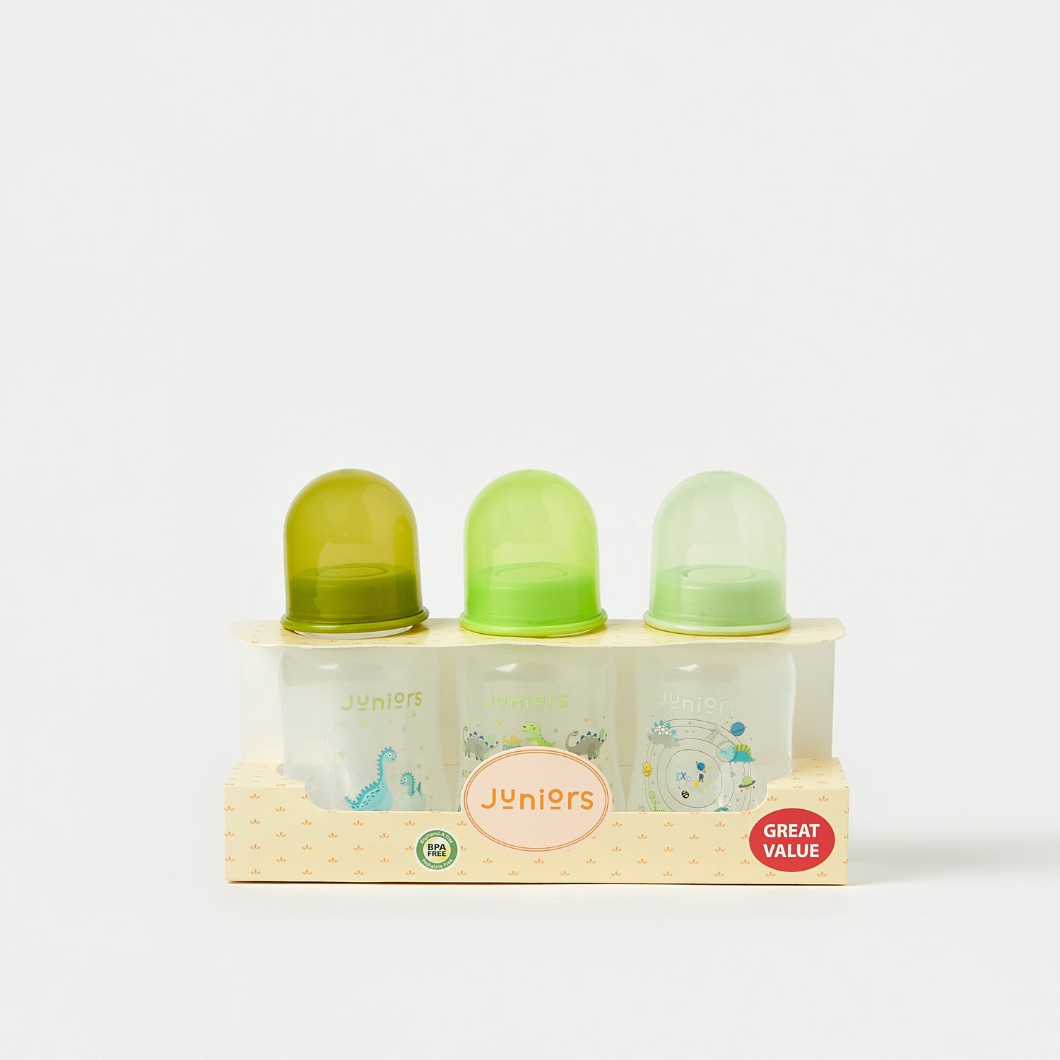 Juniors 3-Piece Dinosaur Print Feeding Bottle Set - 120 ml