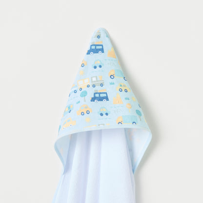 Juniors 3-Piece Car Print Hooded Towel Set - 76x76 cm