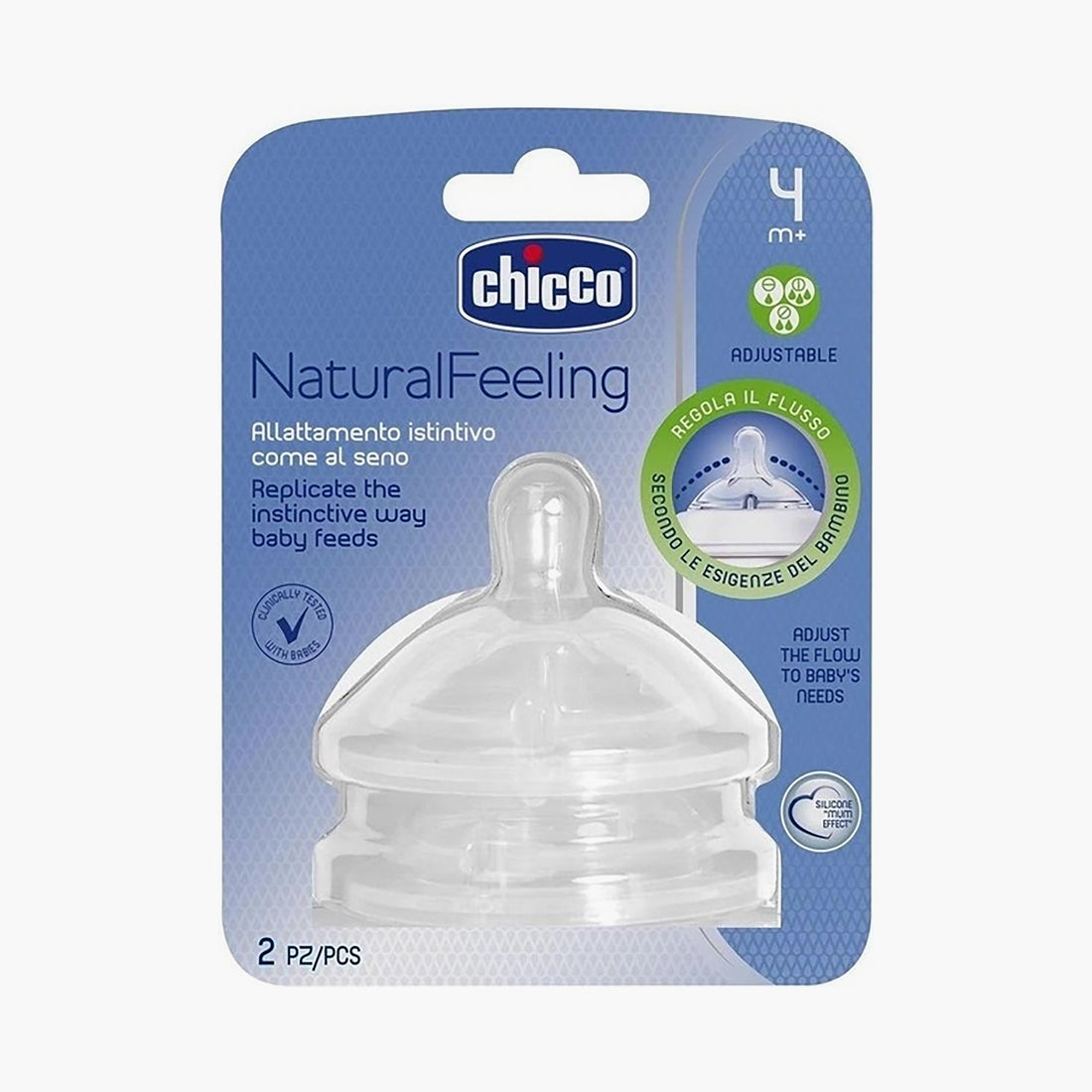Chicco 2-Piece Adjustable Flow Natural Teats, 4 Months + - HomeBabyFeedingFeeding BottlesBottles &amp; Teats