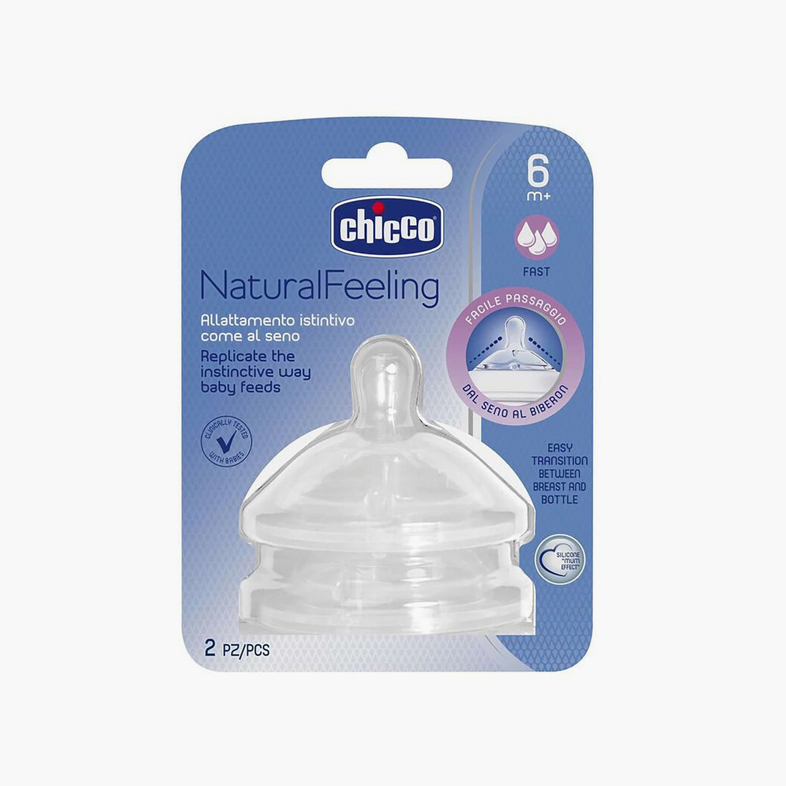 Chicco 2-Piece Fast Flow Natural Teat, 6 Months + - HomeBabyFeedingFeeding BottlesBottles &amp; Teats