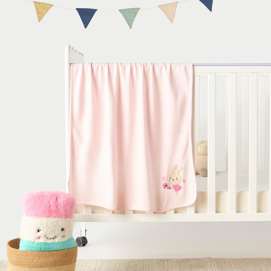Juniors Waffle Textured Bunny Applique Receiving Blanket- 76x102 cm - HomeBabyNurseryBlankets &amp; SwaddlesReceiving Blankets