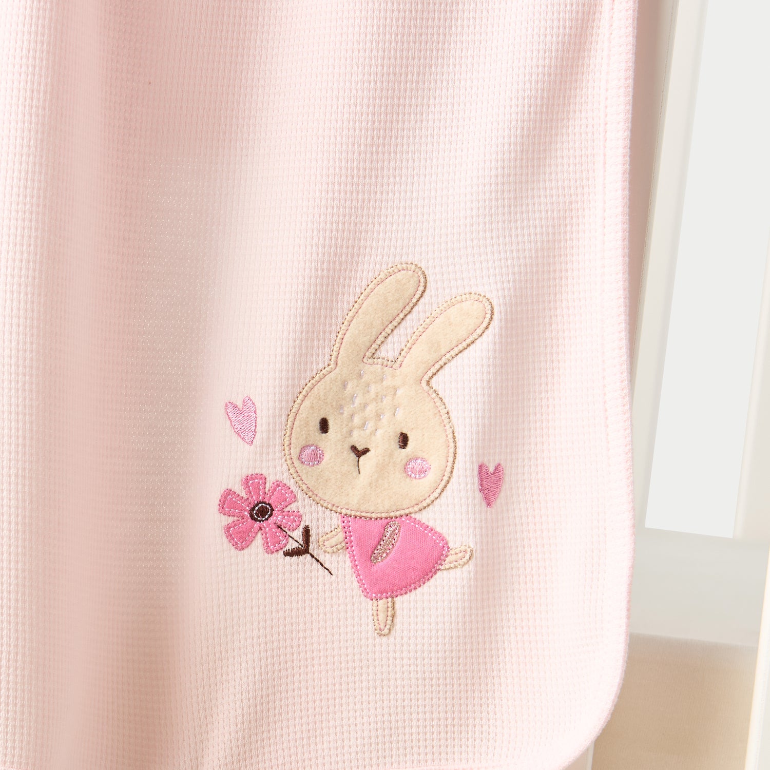 Juniors Waffle Textured Bunny Applique Receiving Blanket- 76x102 cm