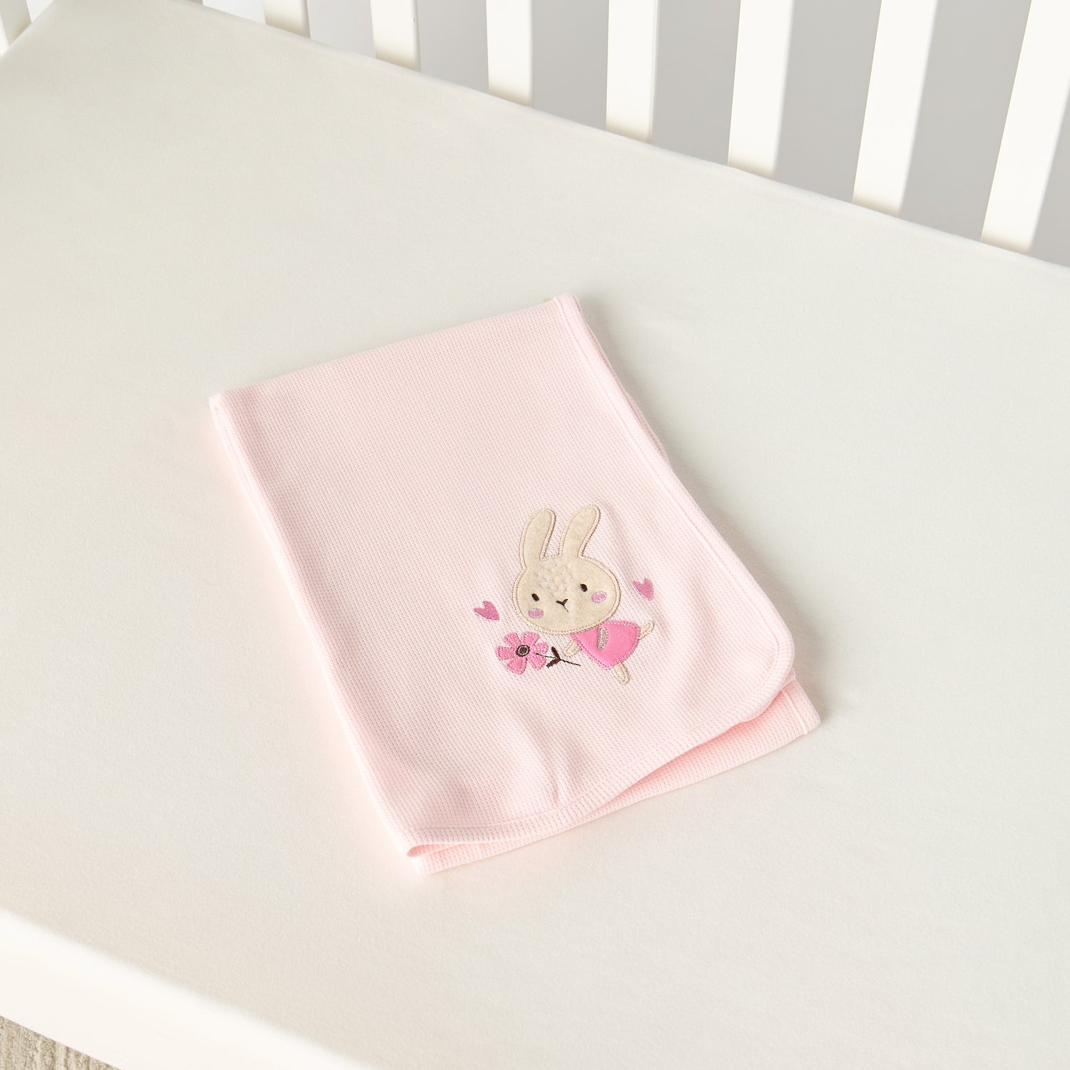 Juniors Waffle Textured Bunny Applique Receiving Blanket- 76x102 cm