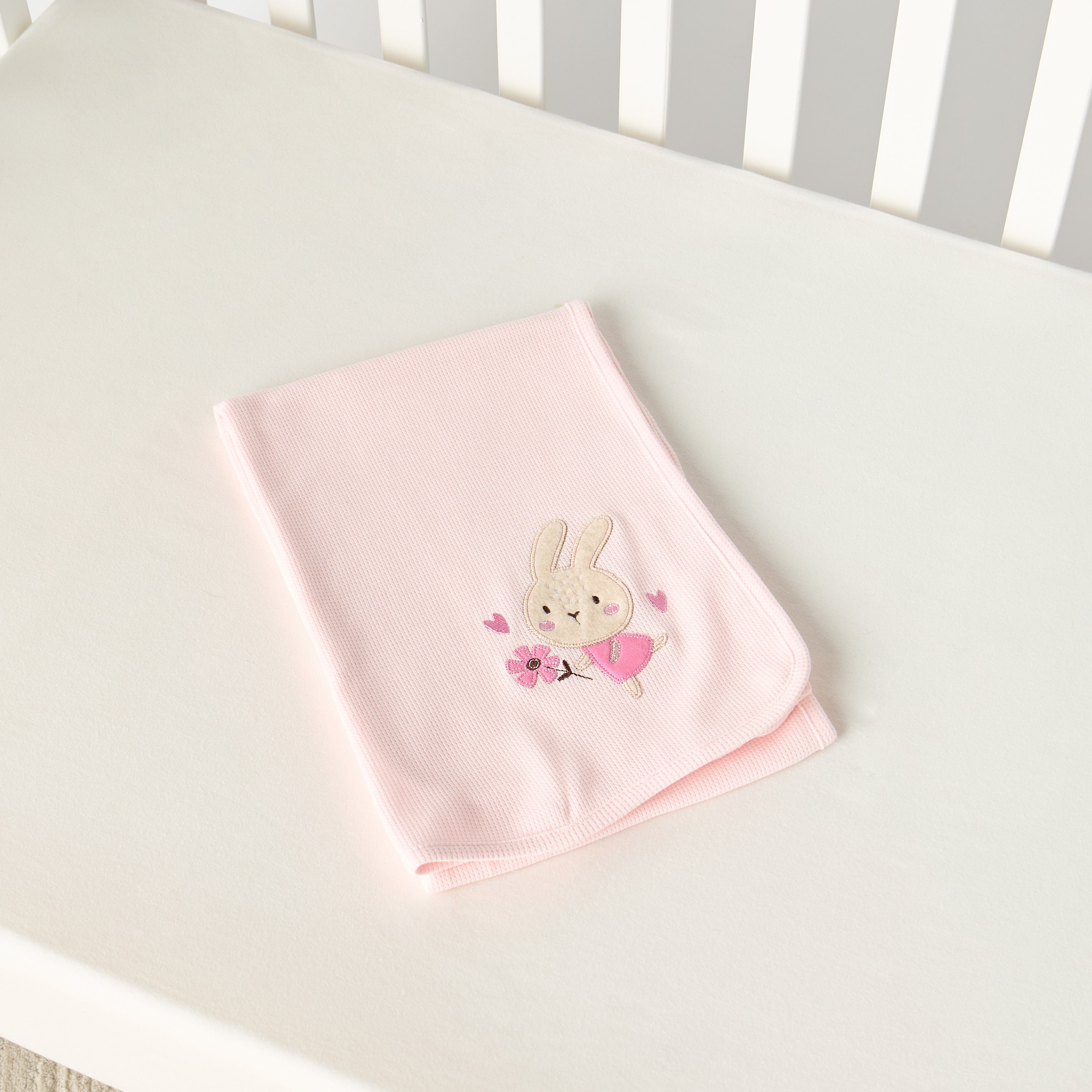 Juniors Waffle Textured Bunny Applique Receiving Blanket- 76x102 cm