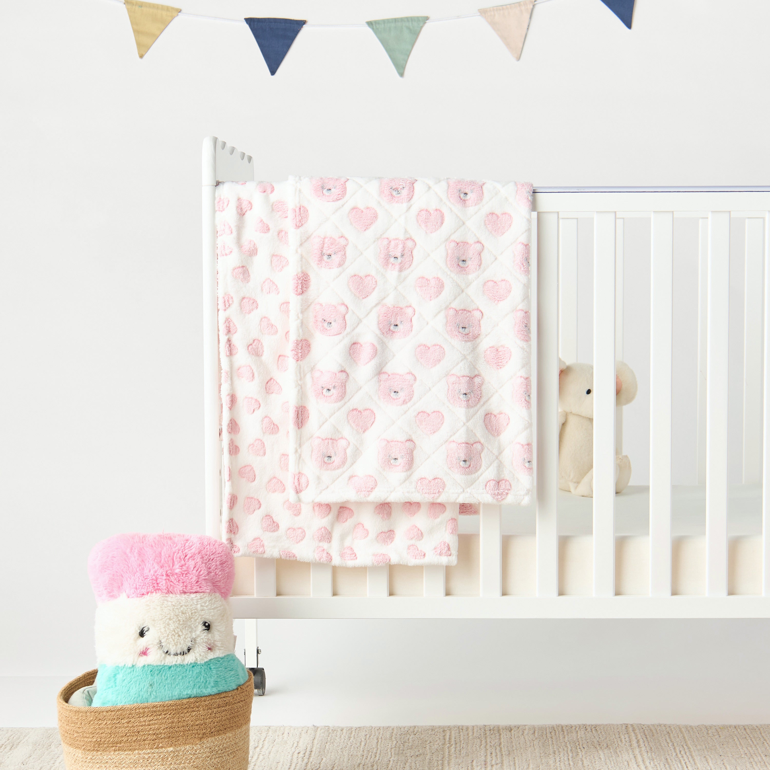 Juniors 2-Piece All-Over Bear Detail Fleece Blanket Set - 76x102 cm - HomeBabyNurseryBlankets &amp; SwaddlesBlankets &amp; Quilts