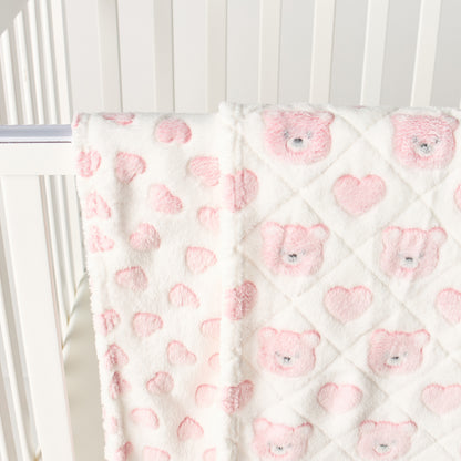 Juniors 2-Piece All-Over Bear Detail Fleece Blanket Set - 76x102 cm
