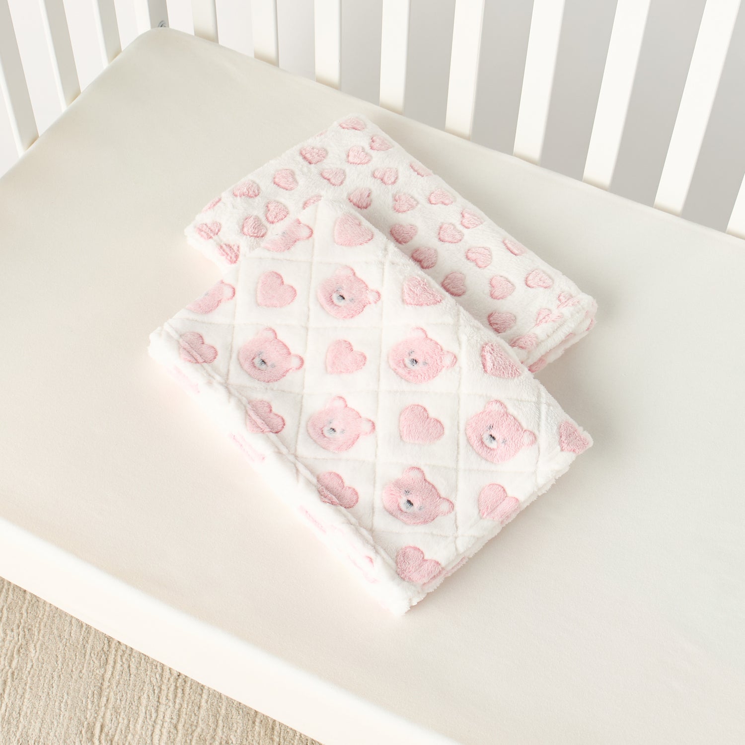 Juniors 2-Piece All-Over Bear Detail Fleece Blanket Set - 76x102 cm