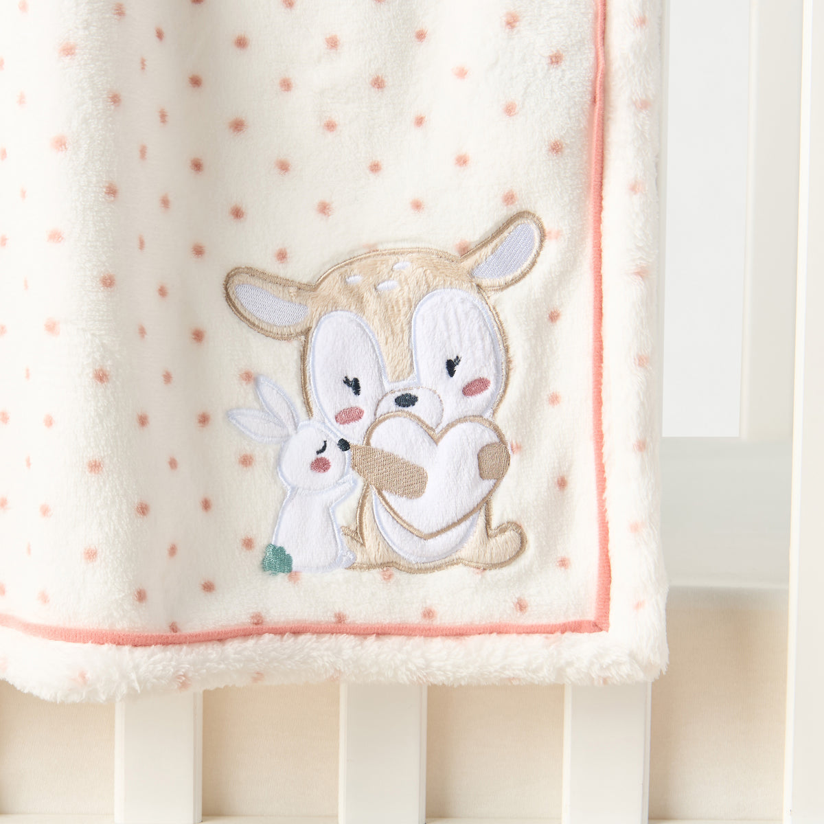 Juniors Deer and Bunny Applique Coral Fleece Raschel Blanket - 76x102 cm