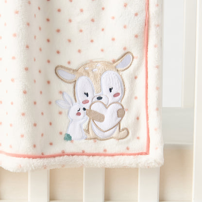 Juniors Deer and Bunny Applique Coral Fleece Raschel Blanket - 76x102 cm