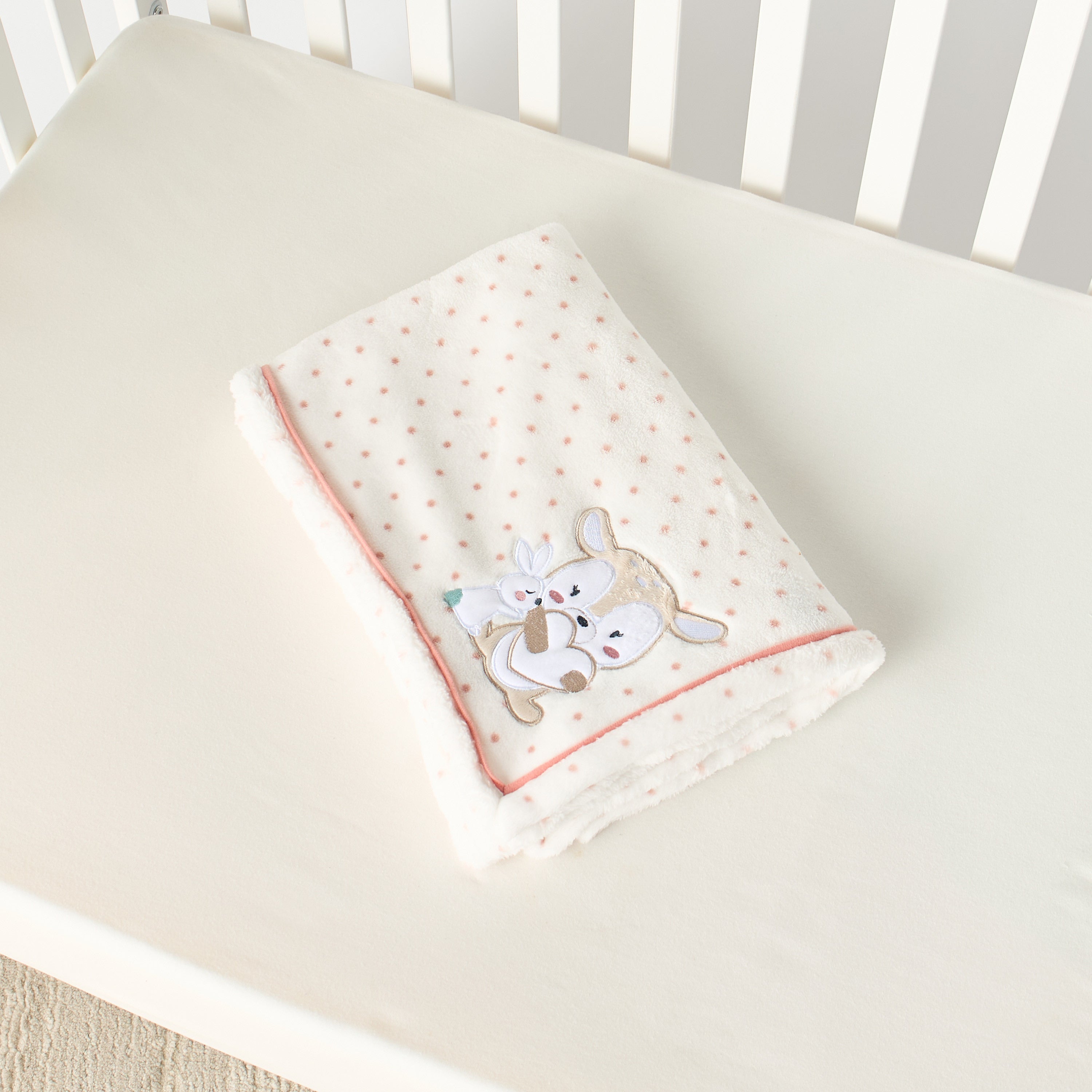 Juniors Deer and Bunny Applique Coral Fleece Raschel Blanket - 76x102 cm