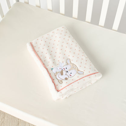Juniors Deer and Bunny Applique Coral Fleece Raschel Blanket - 76x102 cm