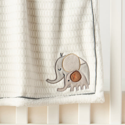Juniors Elephant Applique Coral Fleece Raschel Blanket - 76x102 cm