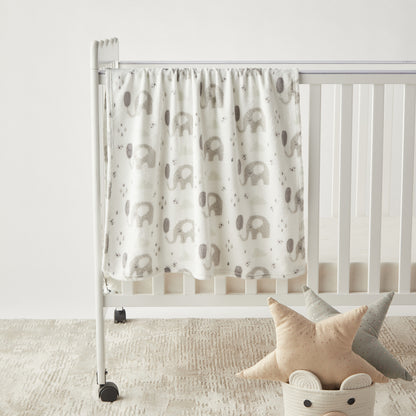 Juniors Elephant Print Coral Fleece Raschel Blanket - 76x102 cm - HomeBabyNurseryBlankets &amp; SwaddlesBlankets &amp; Quilts