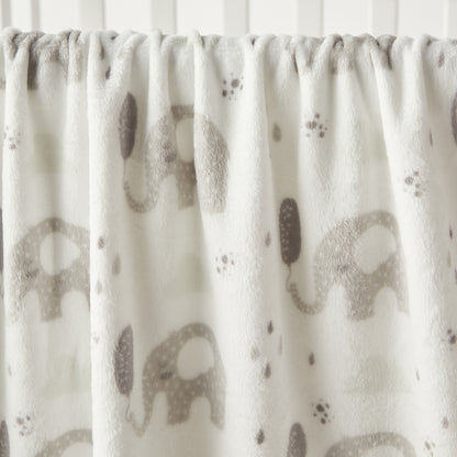 Juniors Elephant Print Coral Fleece Raschel Blanket - 76x102 cm