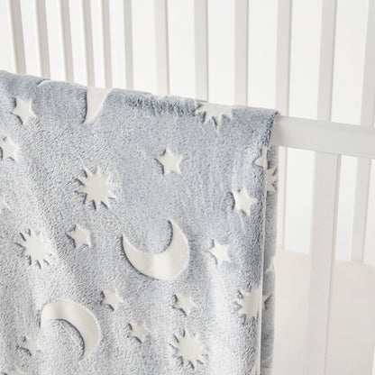 Juniors Star and Moon Textured Glow-in-the-Dark Raschel Blanket - 100x150 cm