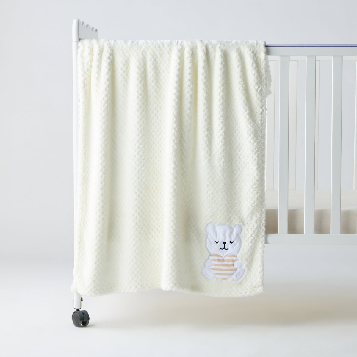 Juniors Bear Applique Waffle Fleece Raschel Blanket - 80x110 cm