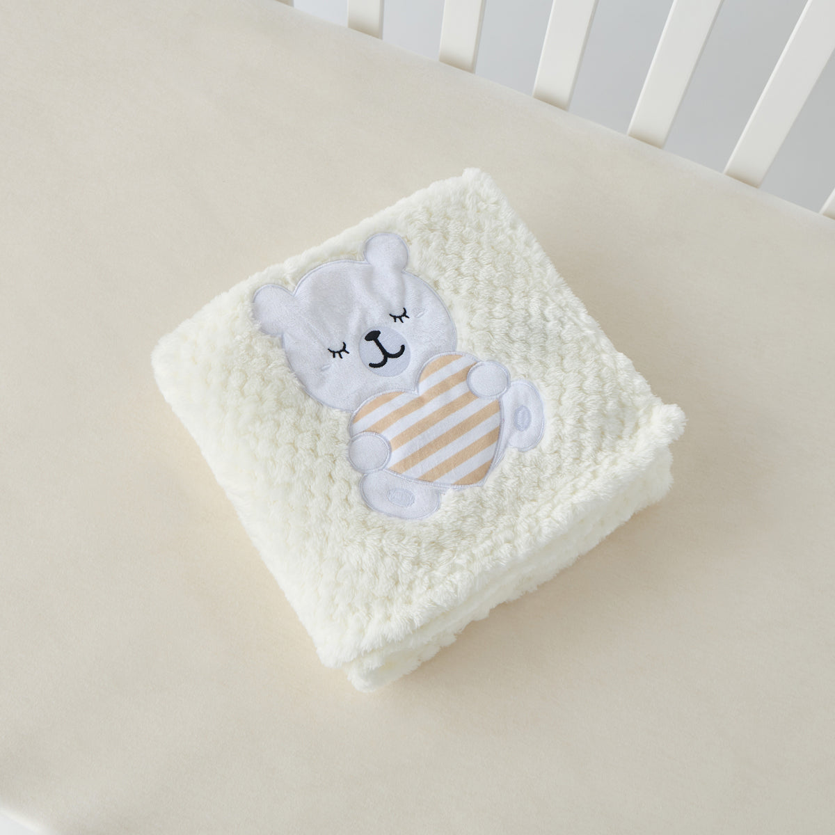 Juniors Bear Applique Waffle Fleece Raschel Blanket - 80x110 cm